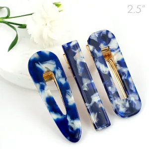 Blue Marble Design on Golden Beak Clip - Set of 3