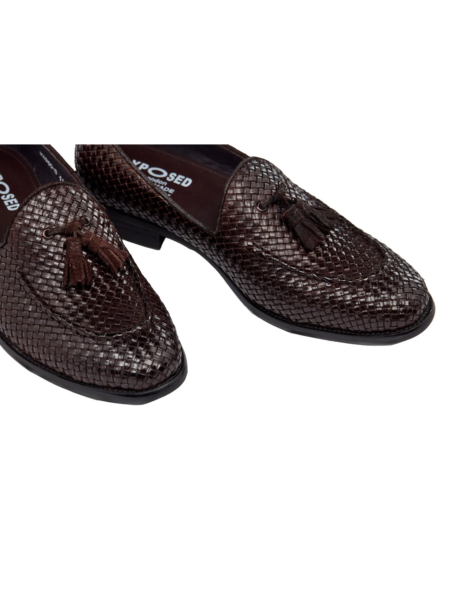 BROWN WOVEN LEATHER TASSEL LOAFER