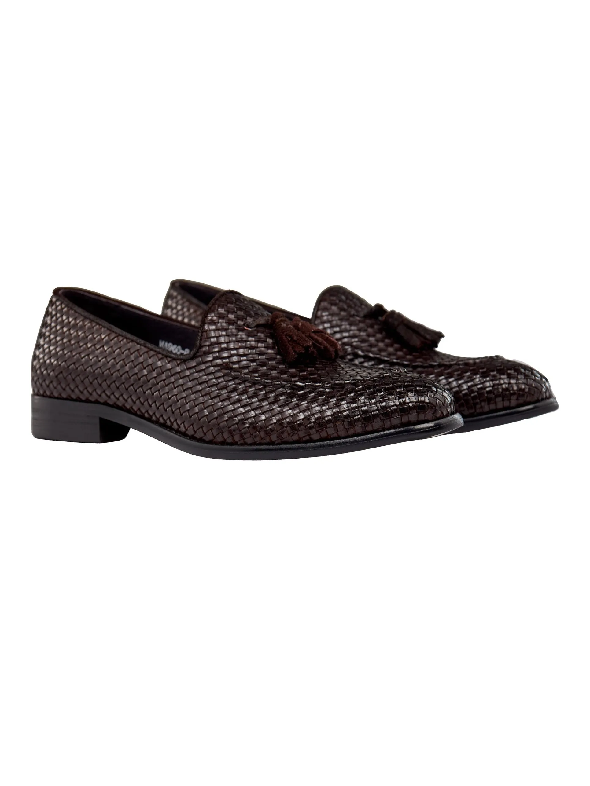 BROWN WOVEN LEATHER TASSEL LOAFER