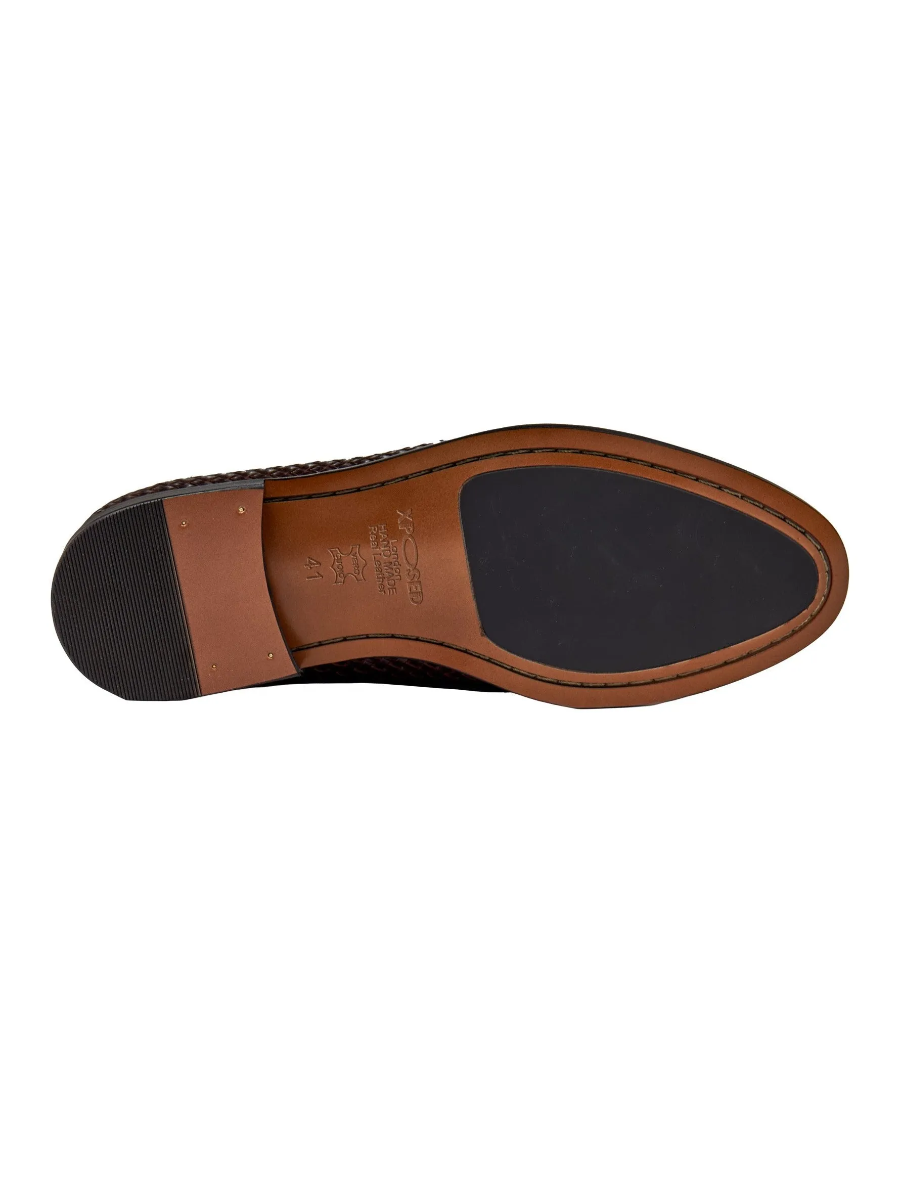 BROWN WOVEN LEATHER TASSEL LOAFER