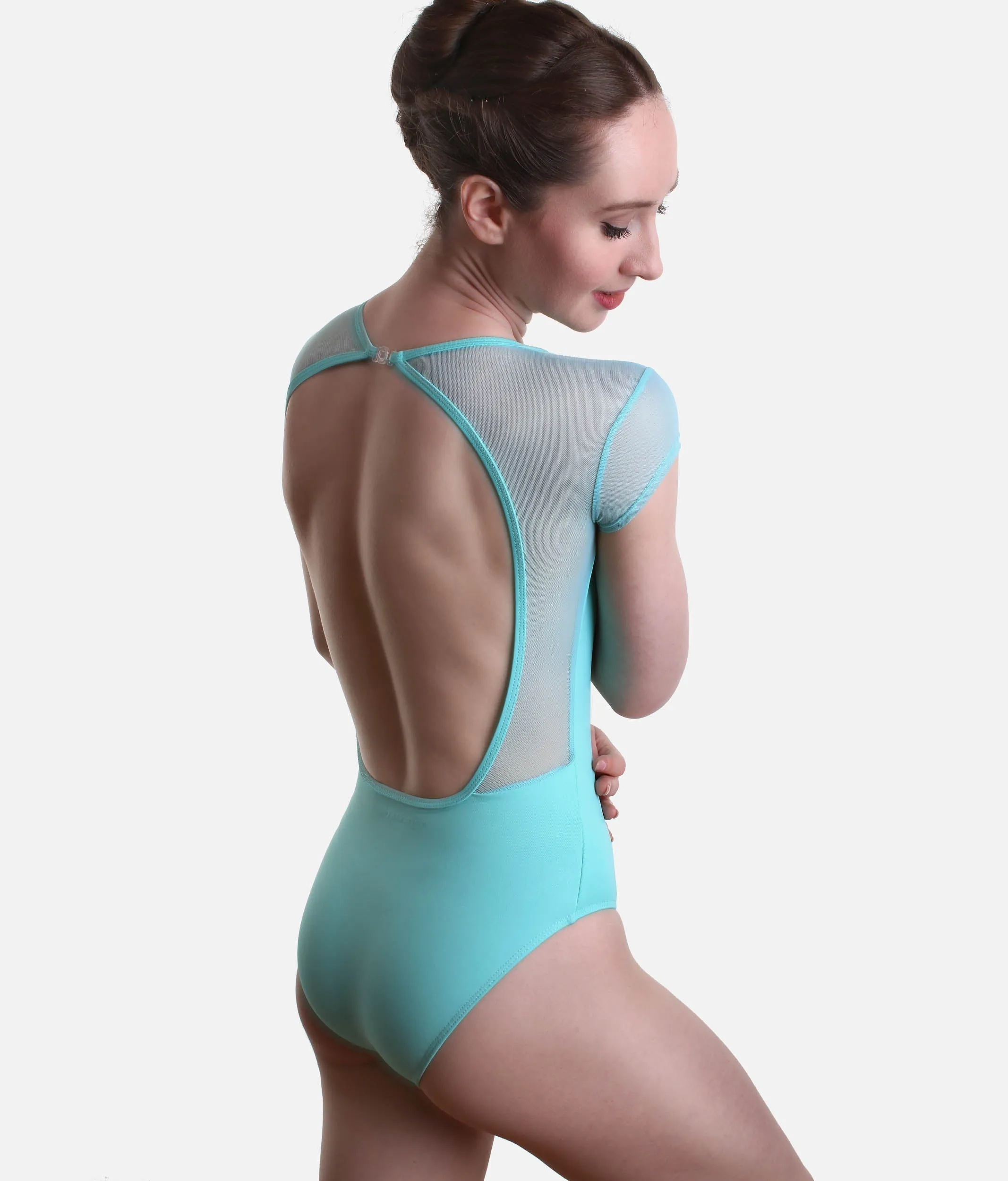 Cap Sleeve Dance Leotard, Stretch Mesh, Velvet Flowers, & Open Back Style - ARLETTE