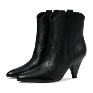 Carissa Black Leather Western Heeled Ankle Boots