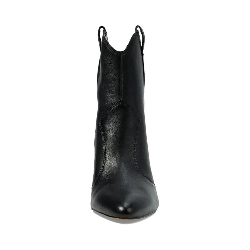 Carissa Black Leather Western Heeled Ankle Boots