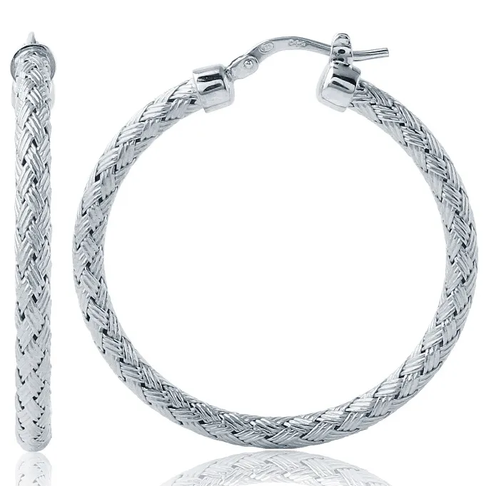 Charles Garnier 35mm Sterling Silver Milan Mesh Hoop Earrings