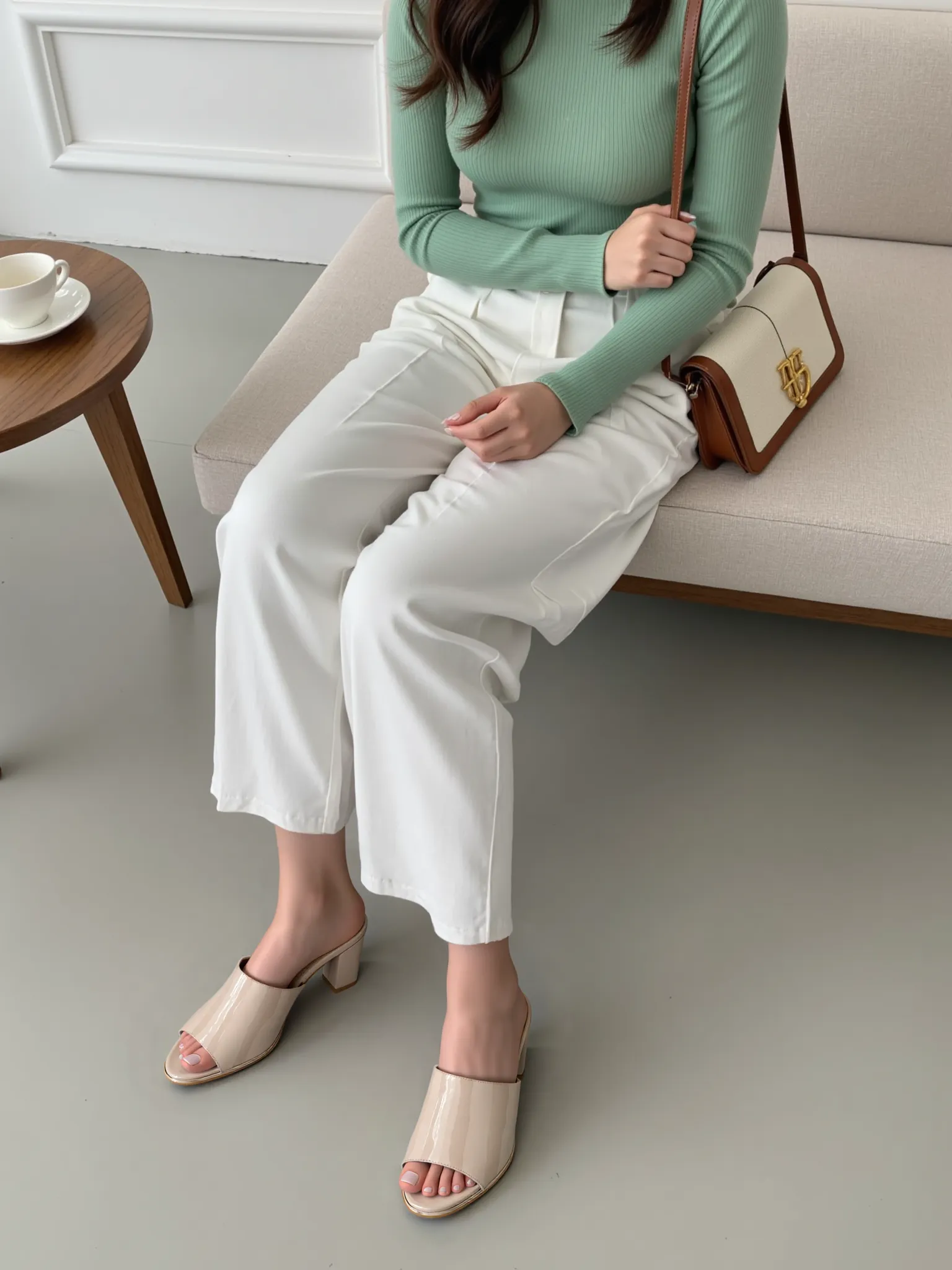 Chere Glossy Patent Block Heel Mules – Nude Beige