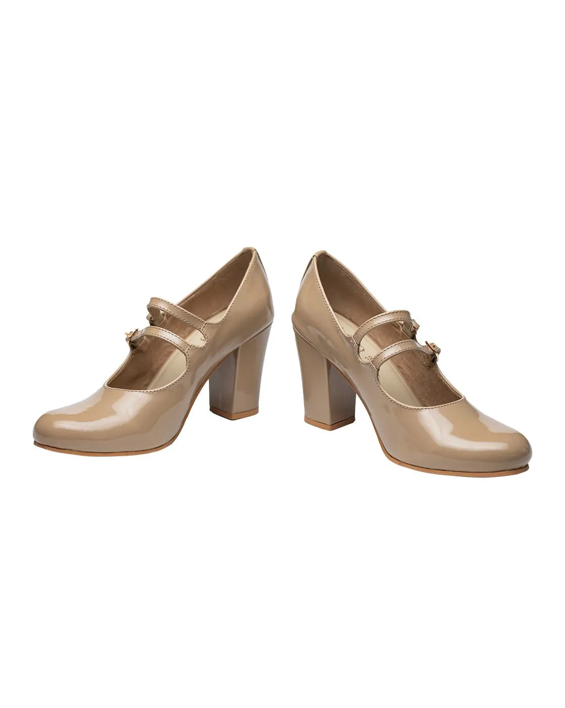 Chere Women's Block Heel Mary Jane Pumps Beige color