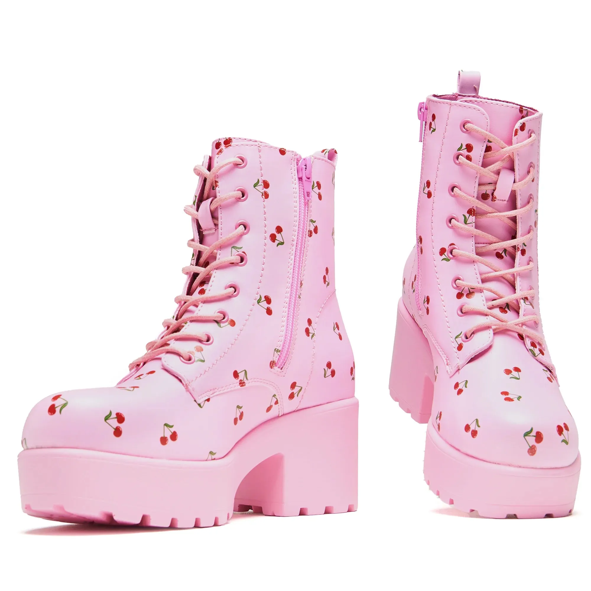 Cherry Passion Platform Boots - Baby Pink