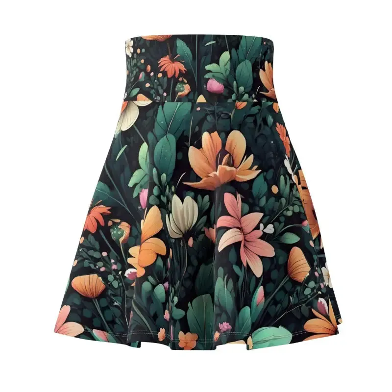 Chic Green Floral Skater Skirt with Showy Flowers