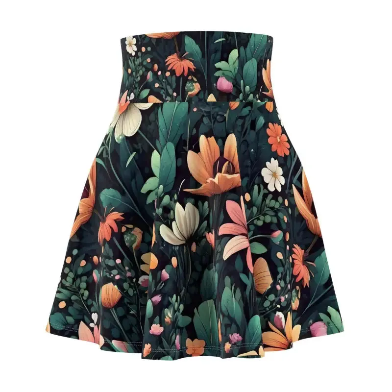 Chic Green Floral Skater Skirt with Showy Flowers