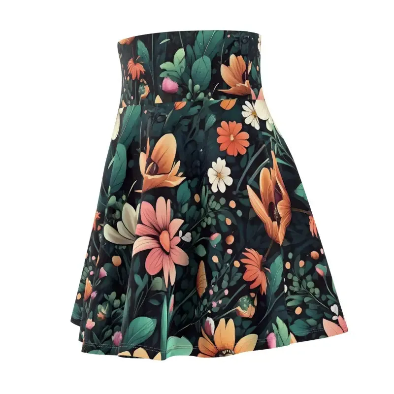 Chic Green Floral Skater Skirt with Showy Flowers