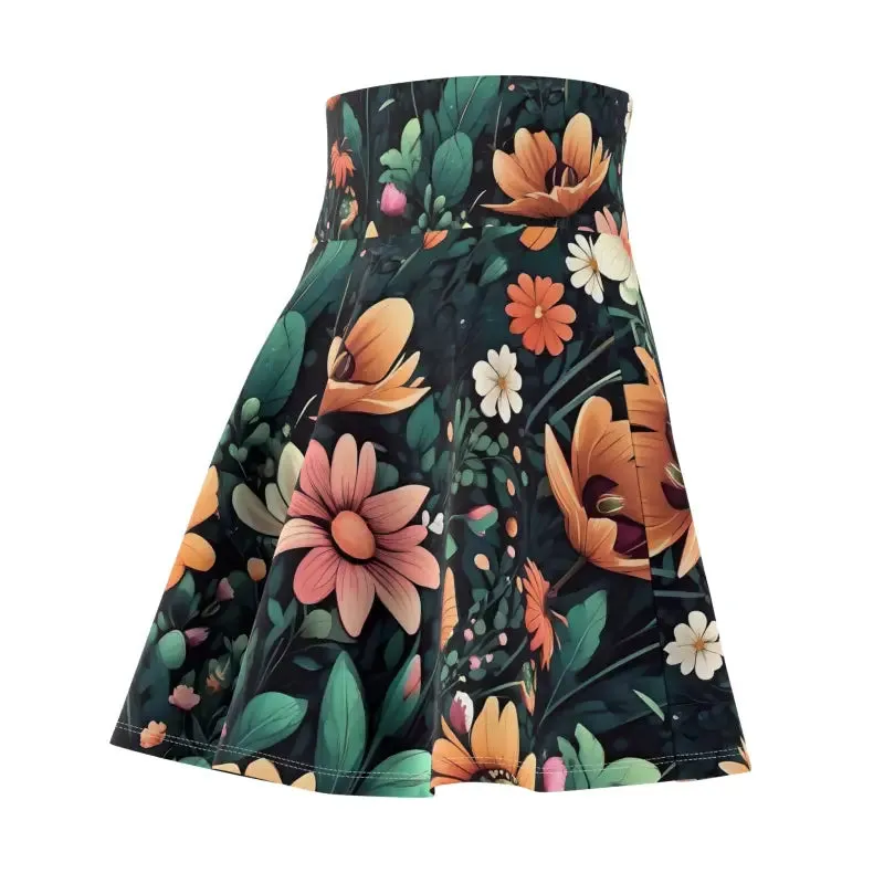 Chic Green Floral Skater Skirt with Showy Flowers