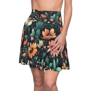 Chic Green Floral Skater Skirt with Showy Flowers