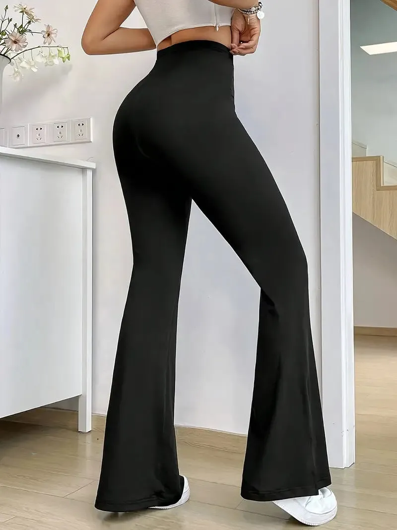 Chic High-Waisted Solid Slit Bell Bottom Pants
