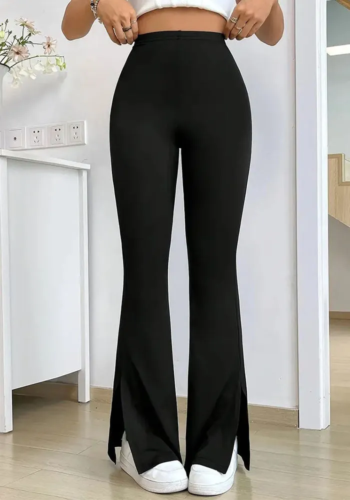Chic High-Waisted Solid Slit Bell Bottom Pants
