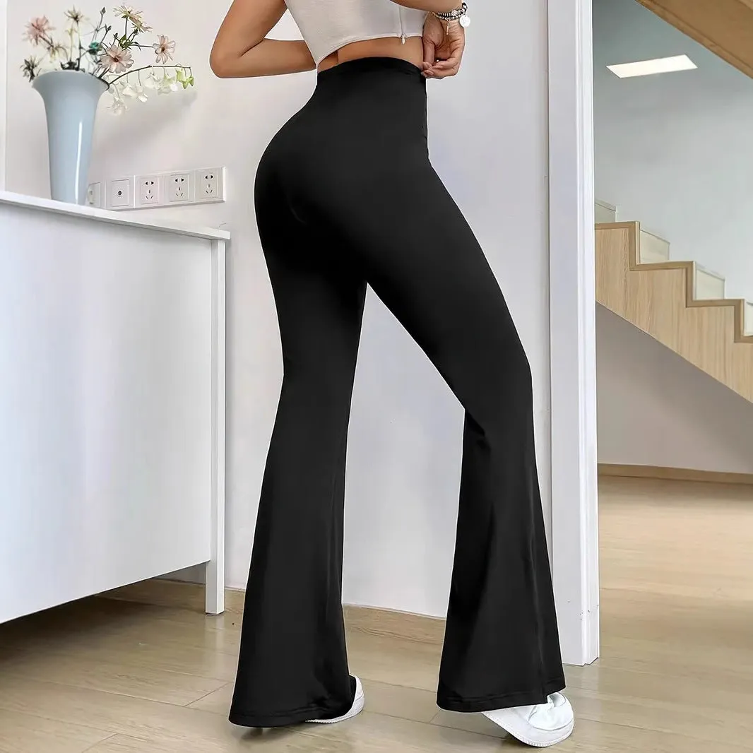 Chic High-Waisted Solid Slit Bell Bottom Pants