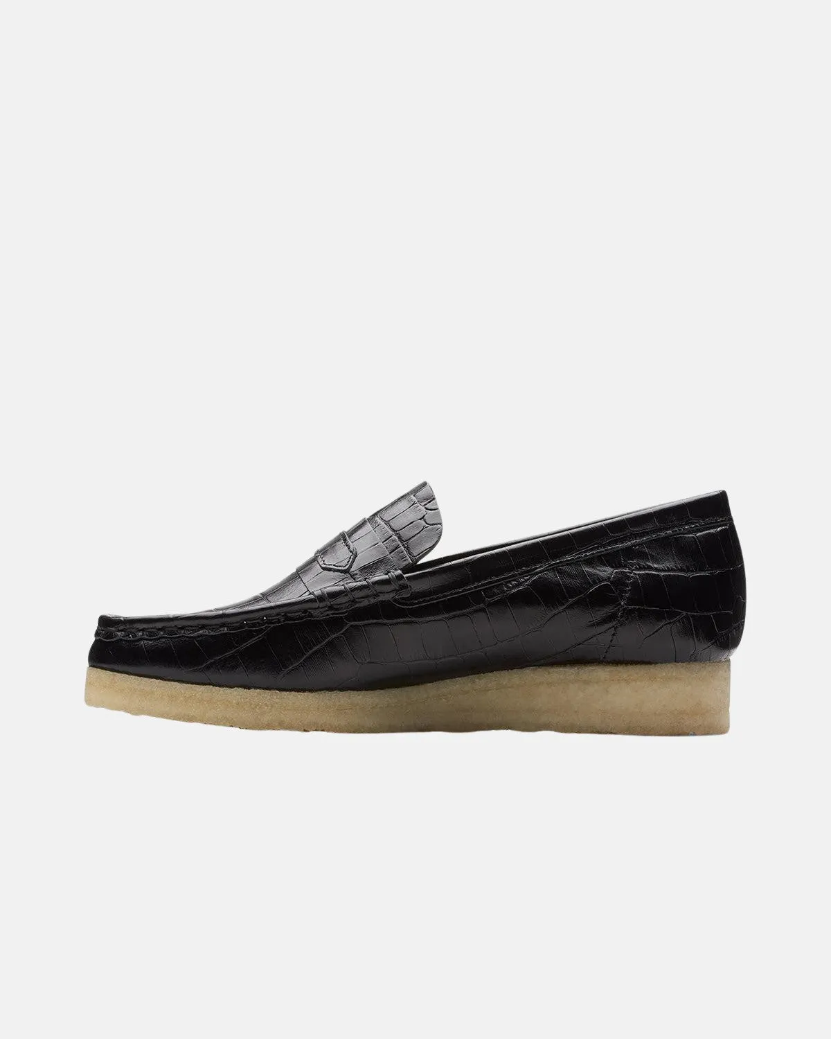 CLARKS ORIGINALS WOMENS WALLABEE LOAFER BLACK CROC