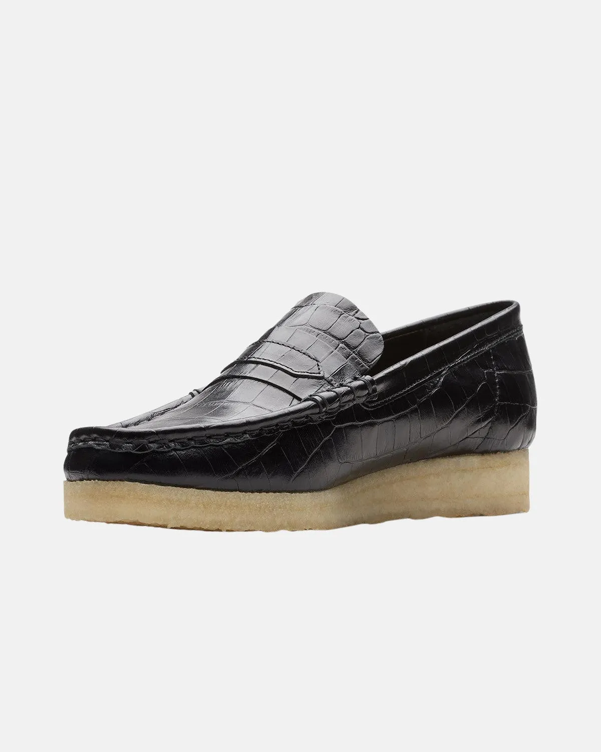 CLARKS ORIGINALS WOMENS WALLABEE LOAFER BLACK CROC