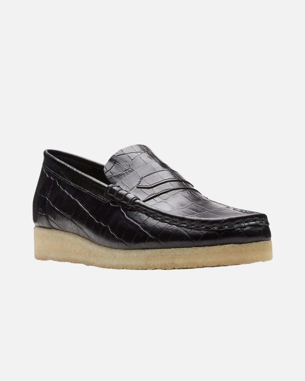 CLARKS ORIGINALS WOMENS WALLABEE LOAFER BLACK CROC