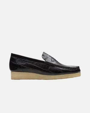 CLARKS ORIGINALS WOMENS WALLABEE LOAFER BLACK CROC