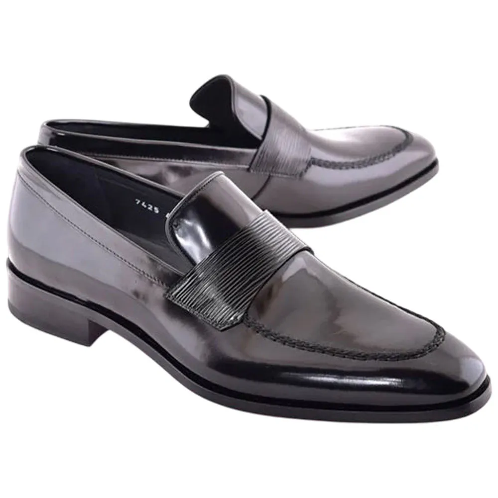 Corrente Men’s Luxe Leather Black Capt Toe Loafer