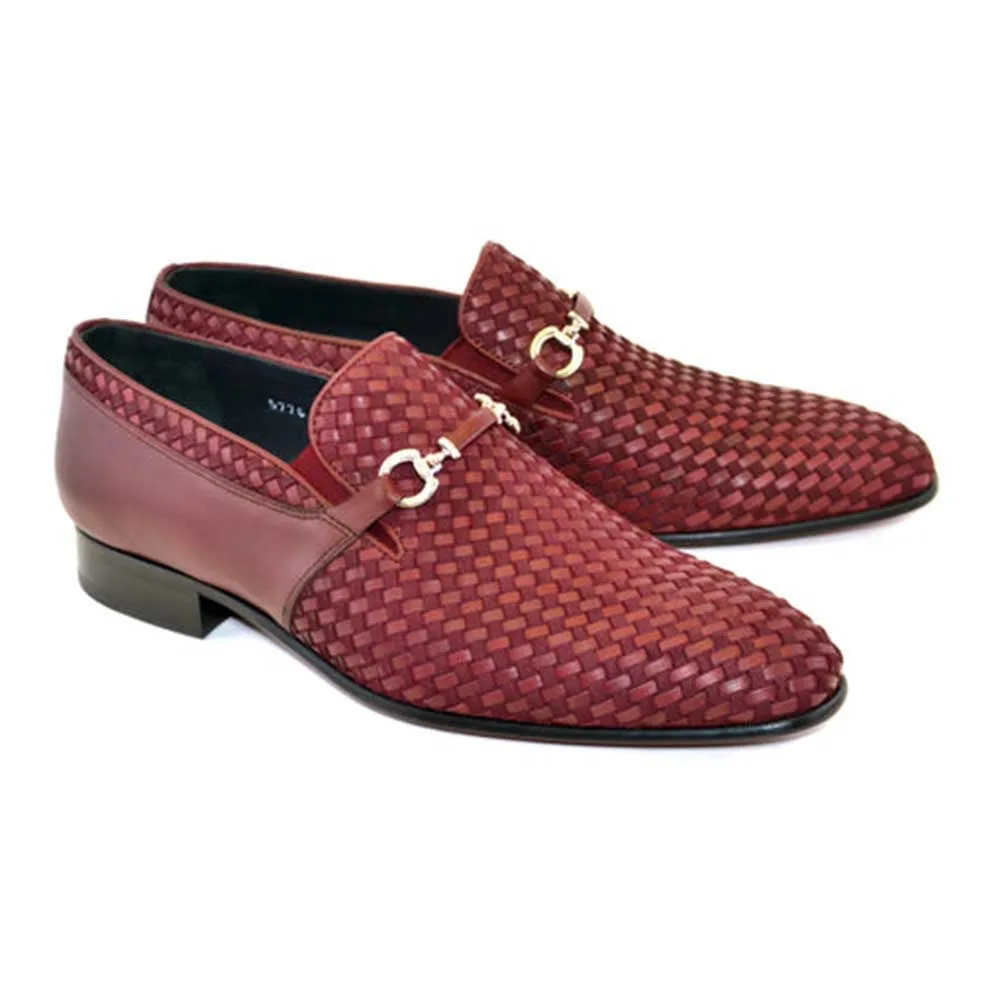 Corrente Wow Burgundy Suede and Calfskin Woven Slip-On Loafer for Men