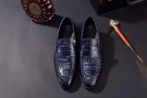 Crocodile Shoes Mens Crocodile Leather Penny Loafer Shoes Vintage Blue