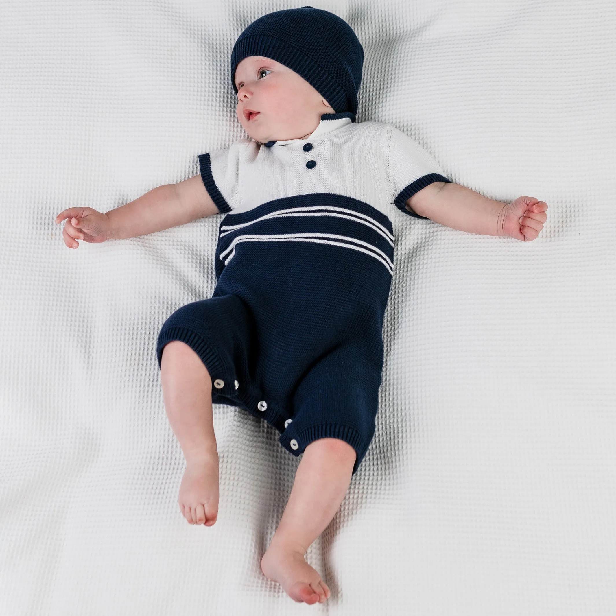 Dean Navy Knit Romper & Hat