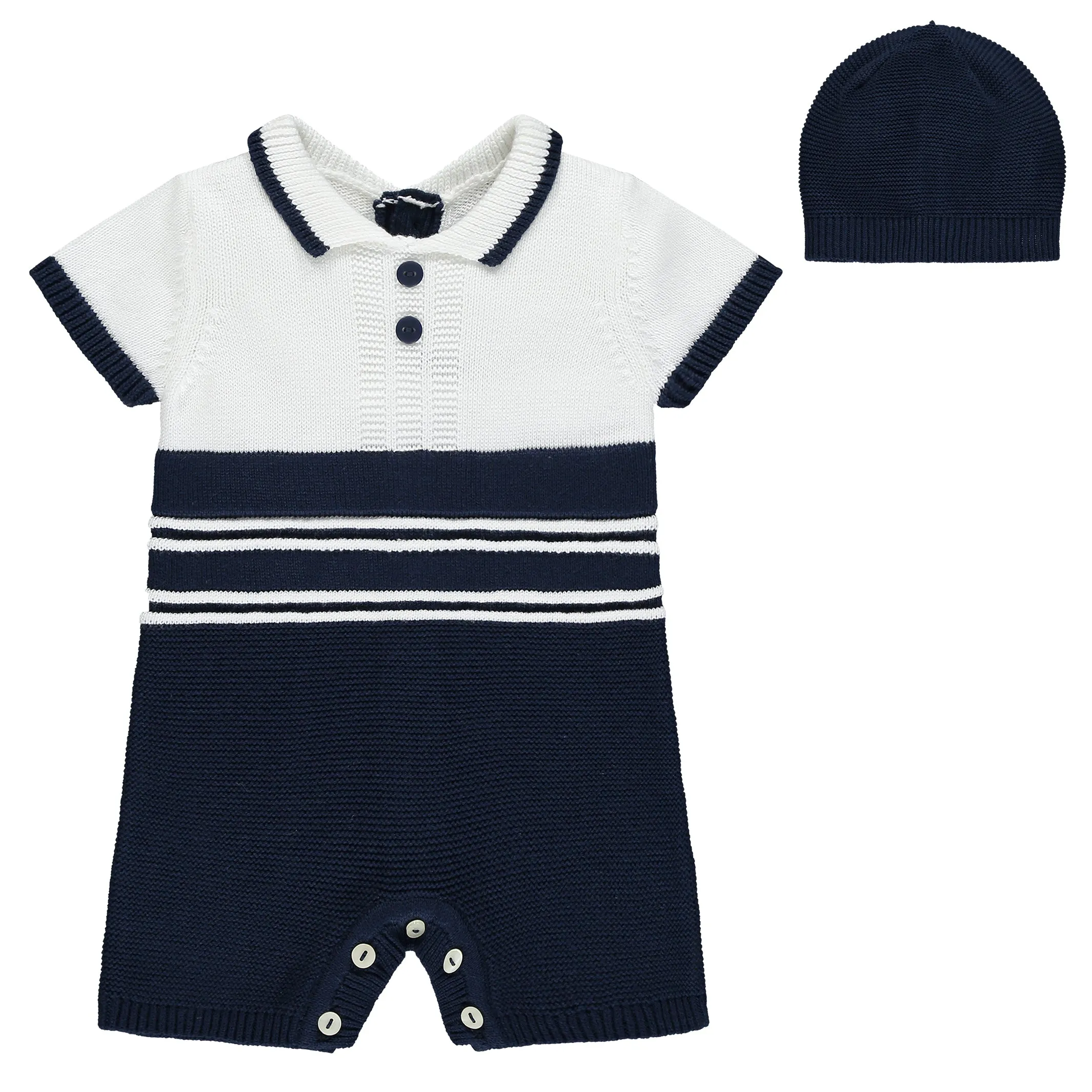 Dean Navy Knit Romper & Hat