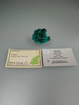 Dioptase, Tsumeb Mine, Otjikoto Region, Namibia, Mined c. 1980s, ex. William Mickols Collection, Miniature, 2.0 x 3.0 x 4.0 cm, $450. Online 3/2.
