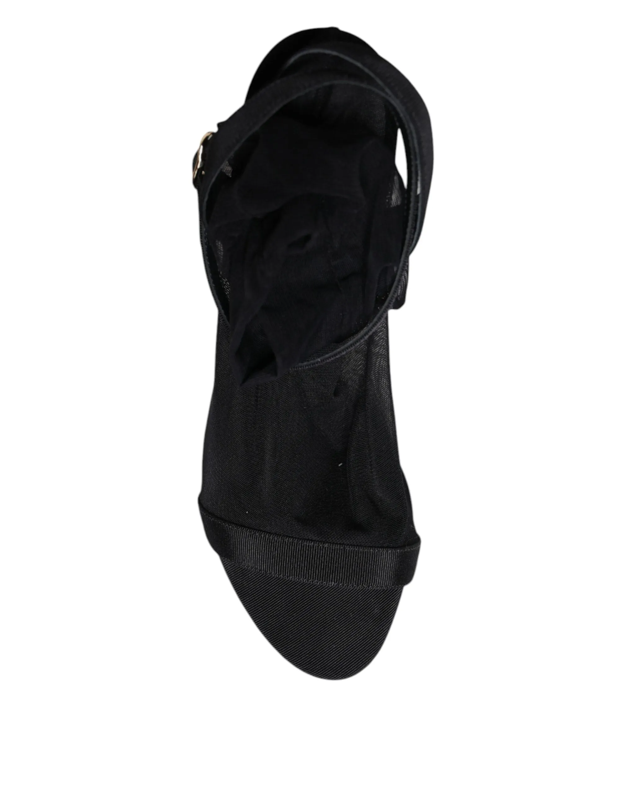 Dolce & Gabbana Black Tulle Stretch Heels Sandals Shoes
