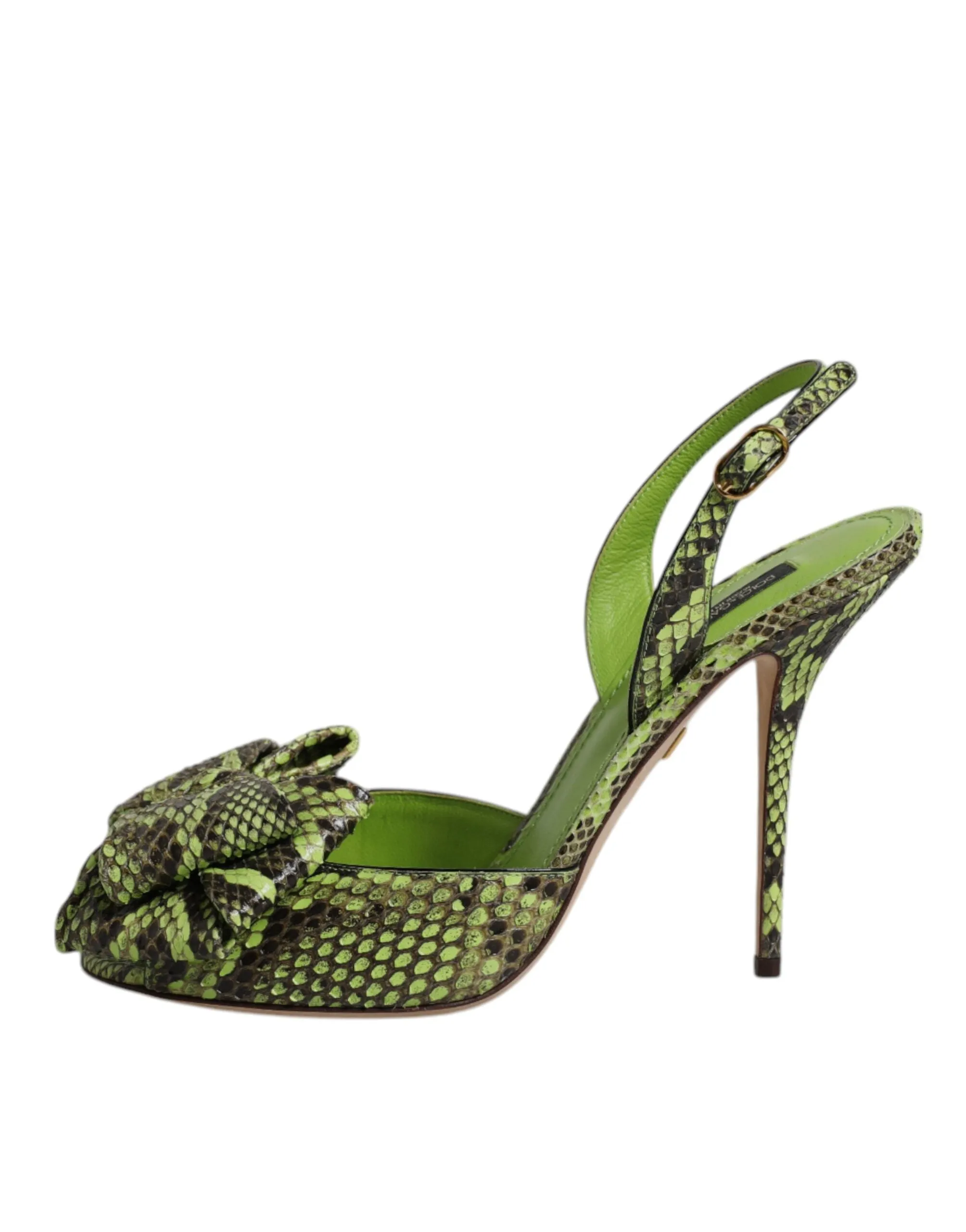 Dolce & Gabbana Green Leather Python Heels Sandals Shoes