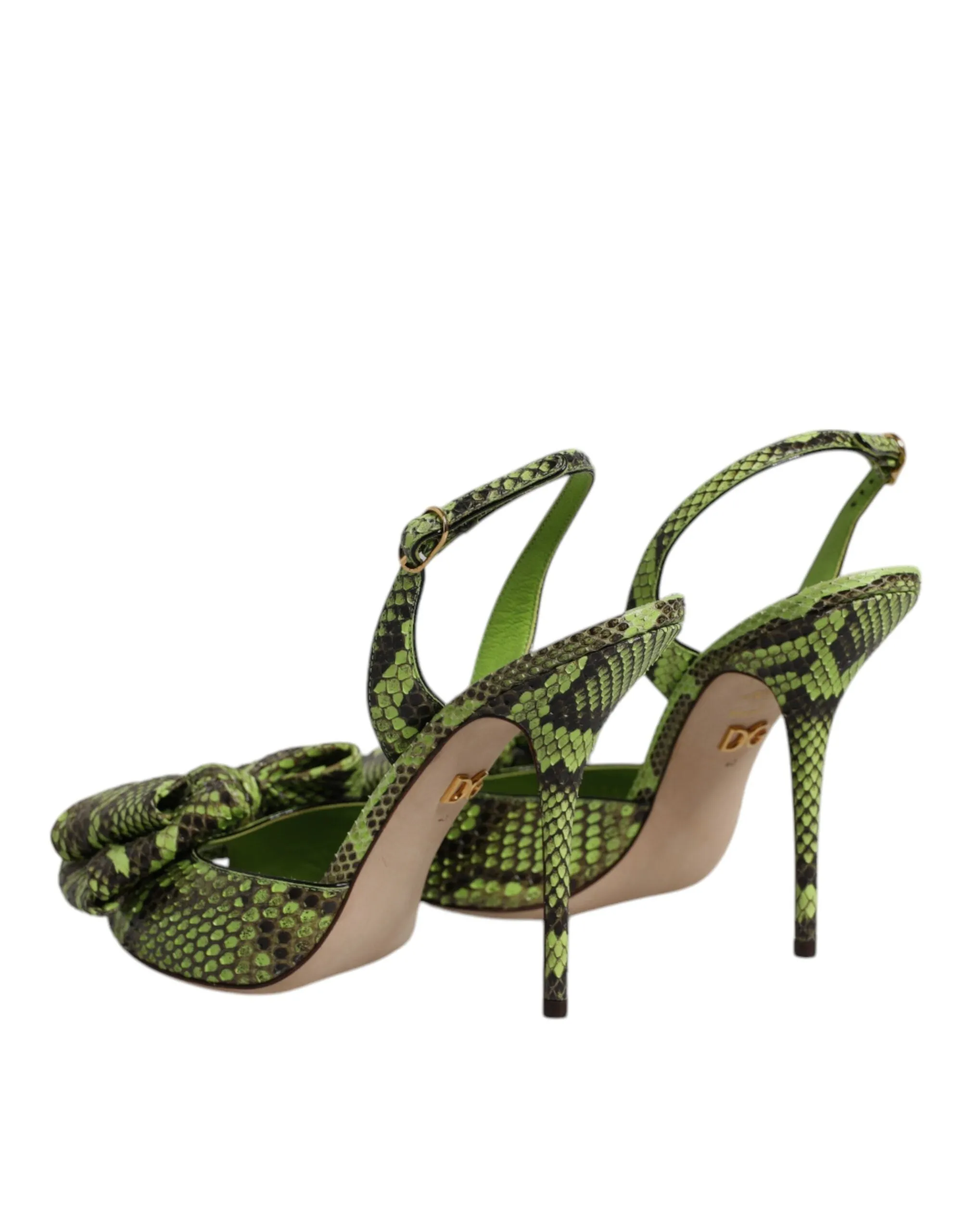 Dolce & Gabbana Green Leather Python Heels Sandals Shoes