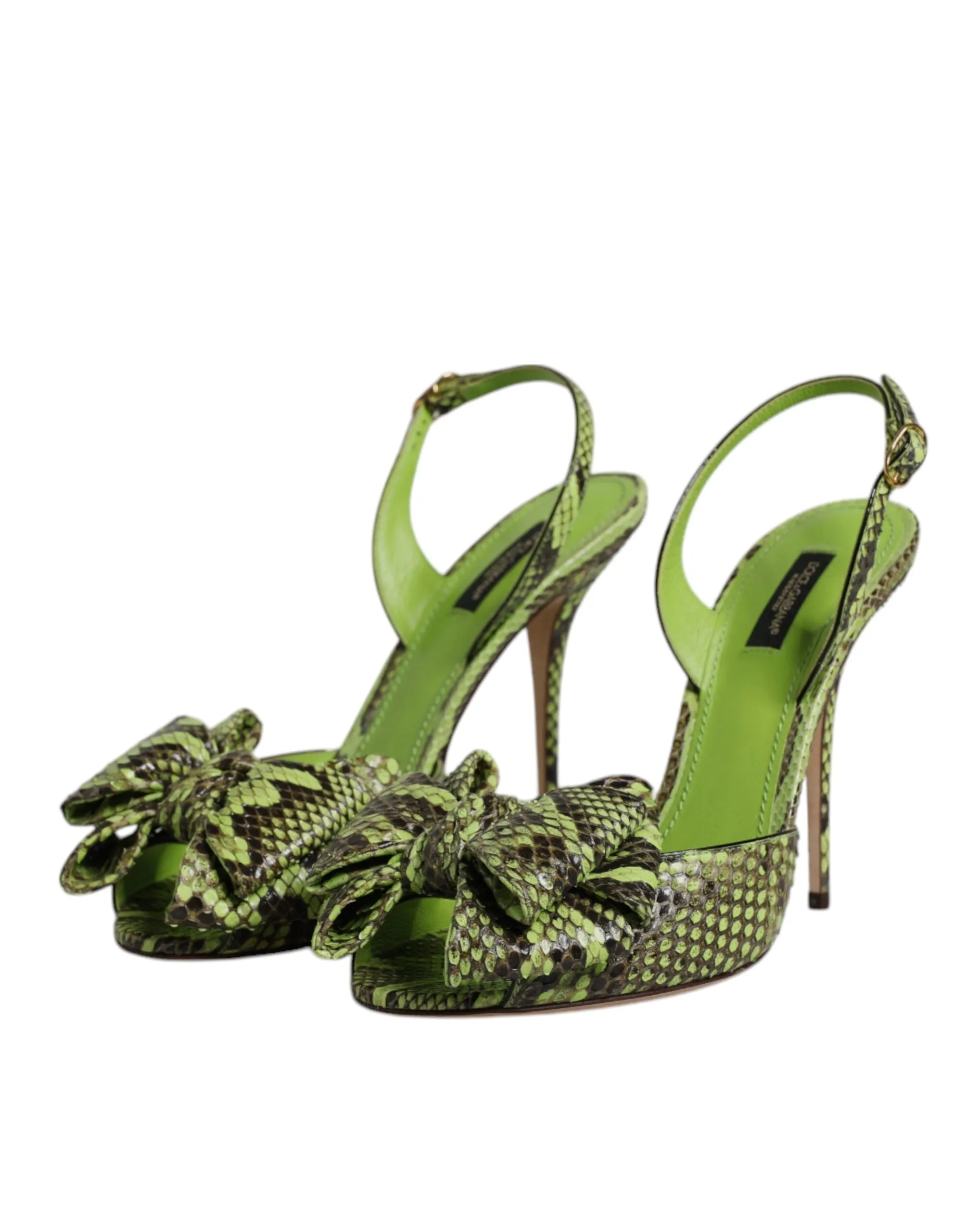 Dolce & Gabbana Green Leather Python Heels Sandals Shoes