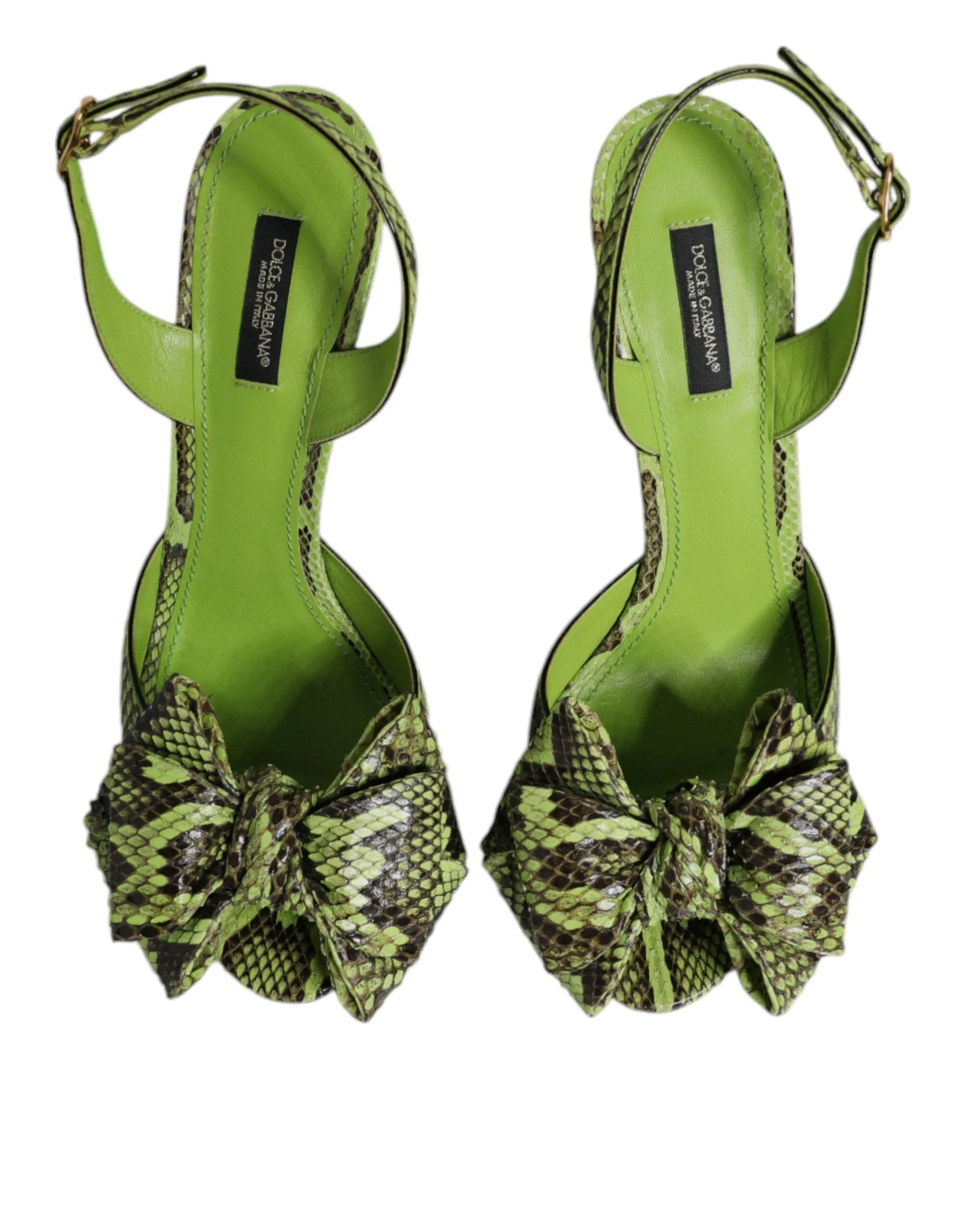 Dolce & Gabbana Green Leather Python Heels Sandals Shoes