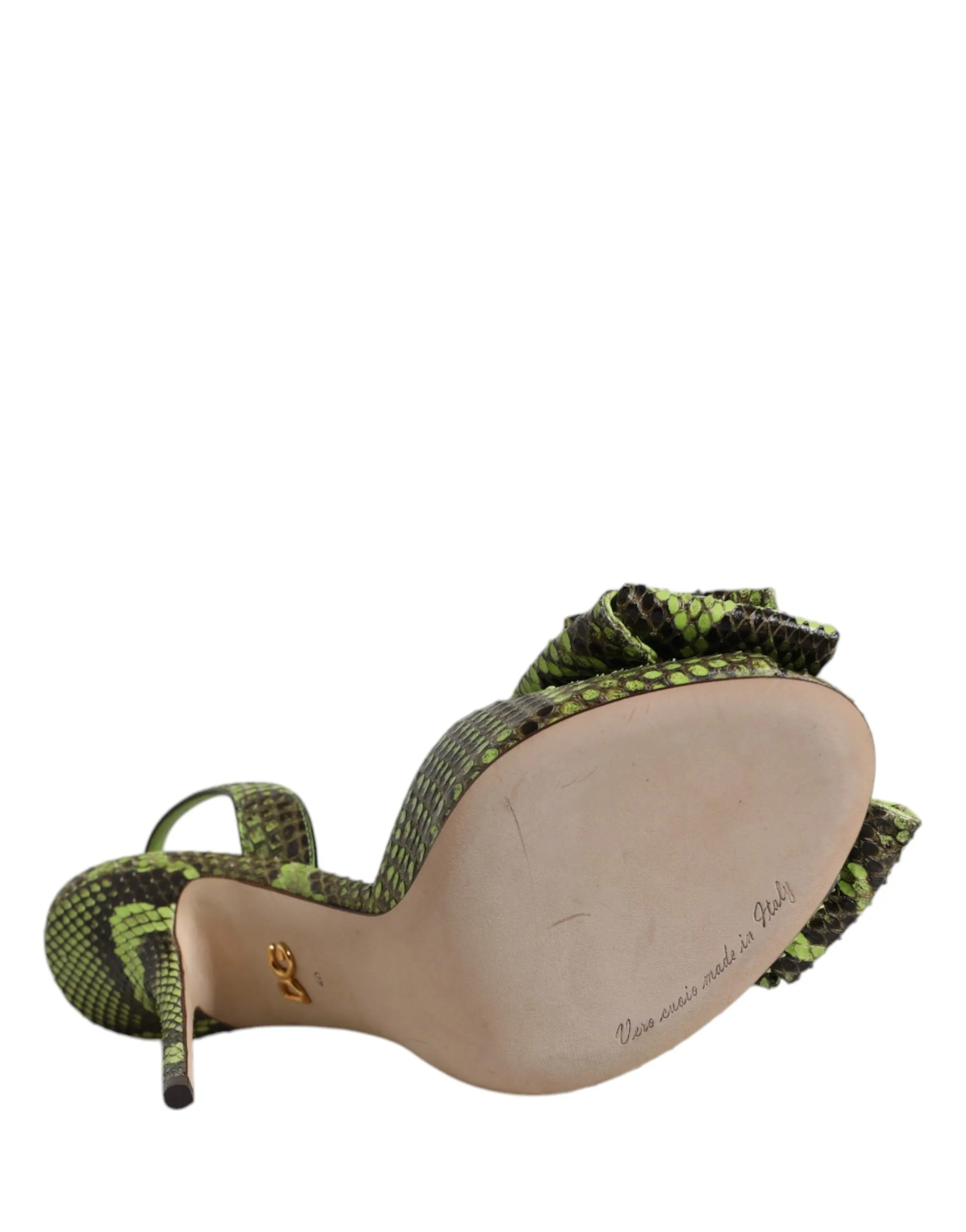 Dolce & Gabbana Green Leather Python Heels Sandals Shoes