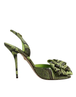 Dolce & Gabbana Green Leather Python Heels Sandals Shoes