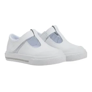 Drew White Leather T-Strap Sneakers