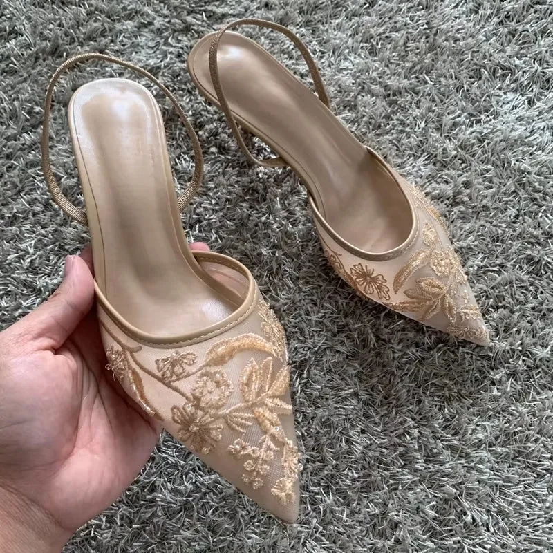 Elegant high heel slip-on pointed toe sandals 7cm