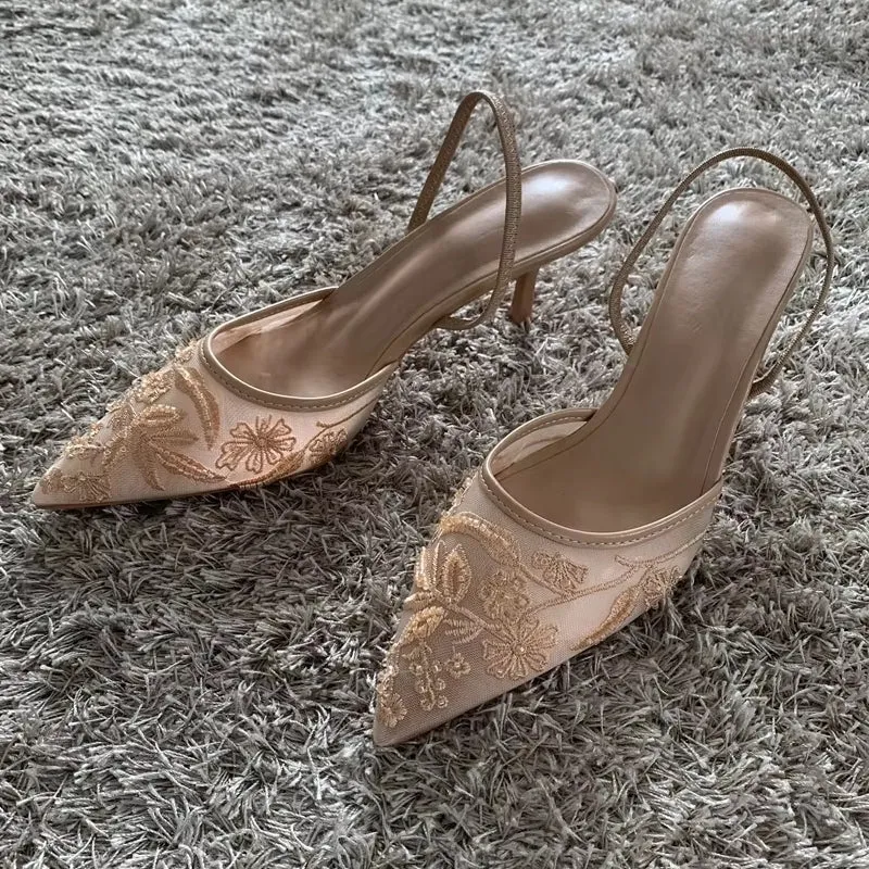 Elegant high heel slip-on pointed toe sandals 7cm