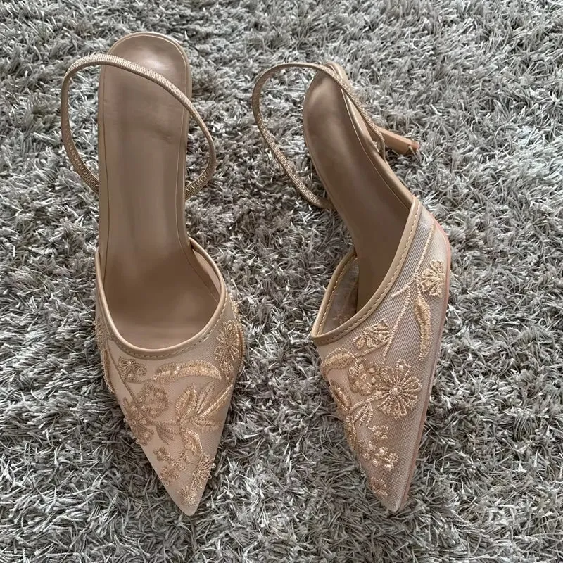 Elegant high heel slip-on pointed toe sandals 7cm