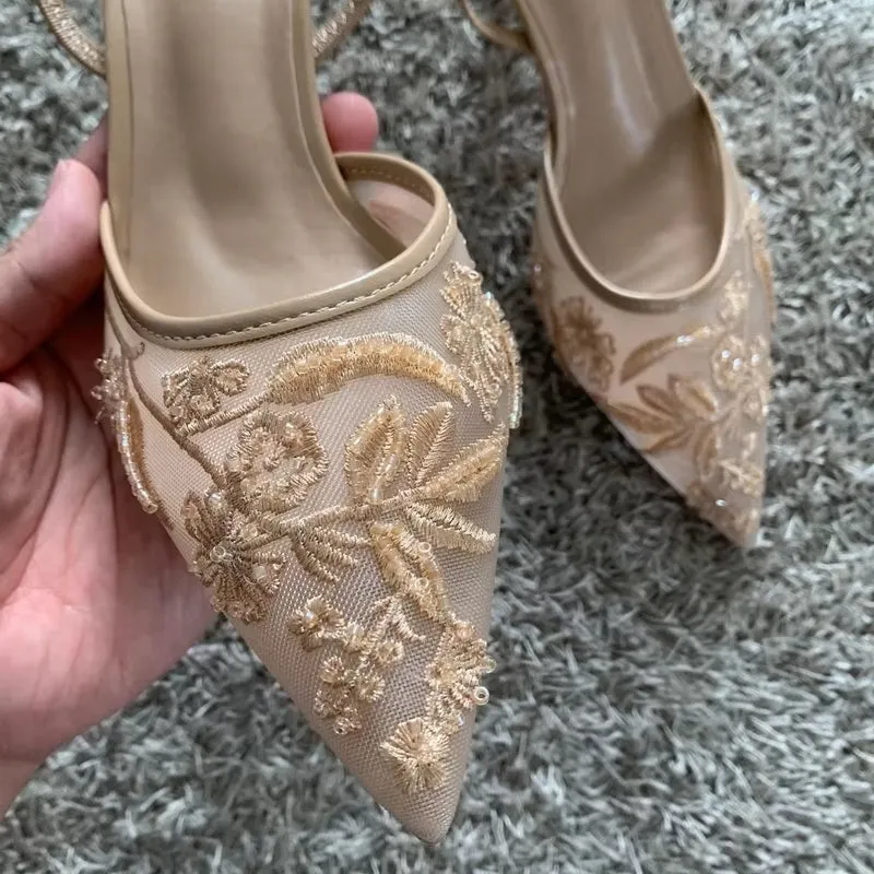 Elegant high heel slip-on pointed toe sandals 7cm