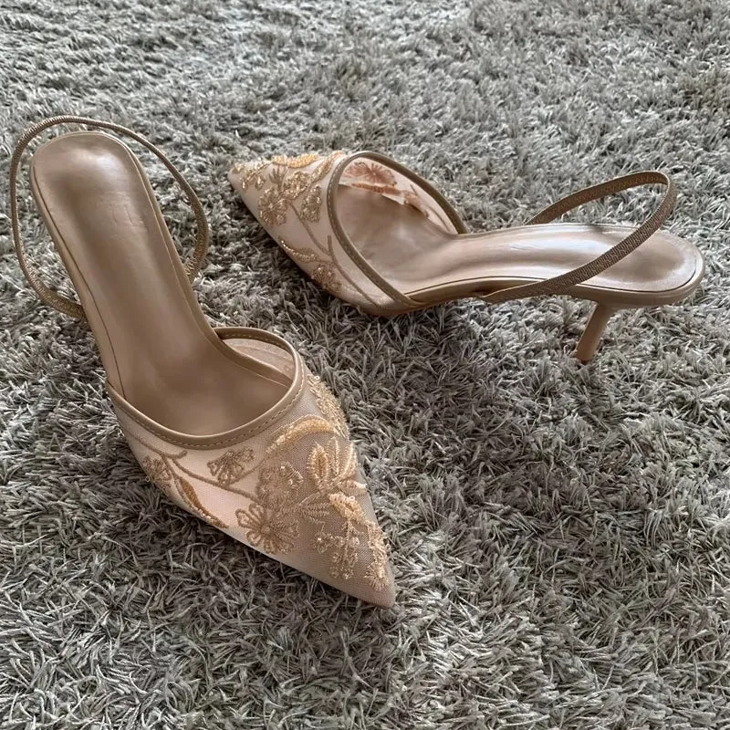 Elegant high heel slip-on pointed toe sandals 7cm