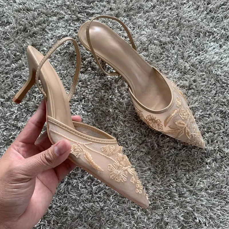 Elegant high heel slip-on pointed toe sandals 7cm