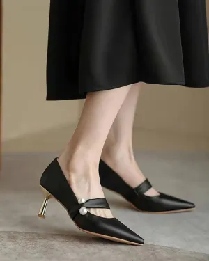Elegant Pearl-Adorned Thin High Heel Pointed-toe Pumps