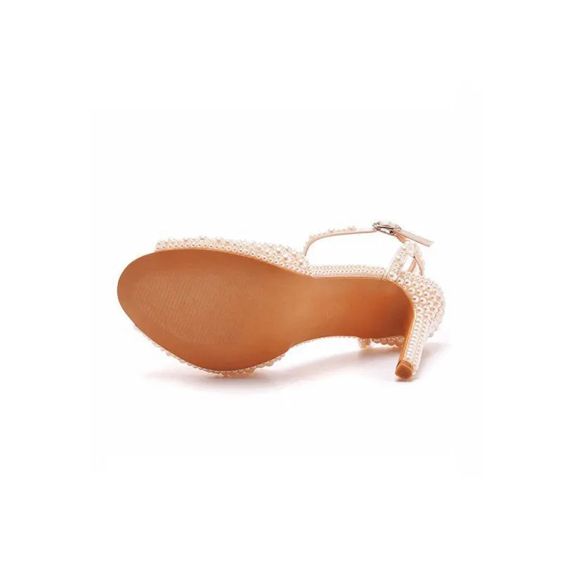 Elegant Pearl Peep Toe Stiletto Ultra High Heels