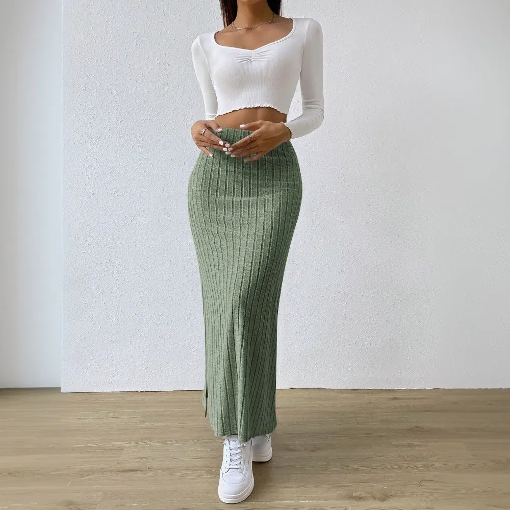 Elegant Ribbed Knit High-Waist Maxi Skirt for Effortless Style
