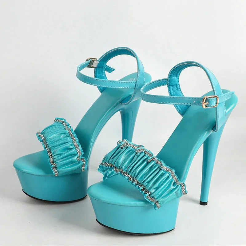 Elegant Women Party Wedding Shoes Fashion Crystal Pleated Designer Sandals