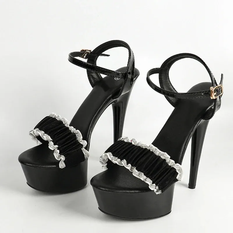 Elegant Women Party Wedding Shoes Fashion Crystal Pleated Designer Sandals