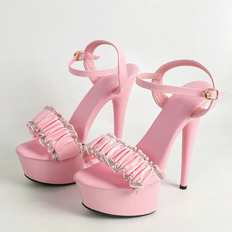 Elegant Women Party Wedding Shoes Fashion Crystal Pleated Designer Sandals