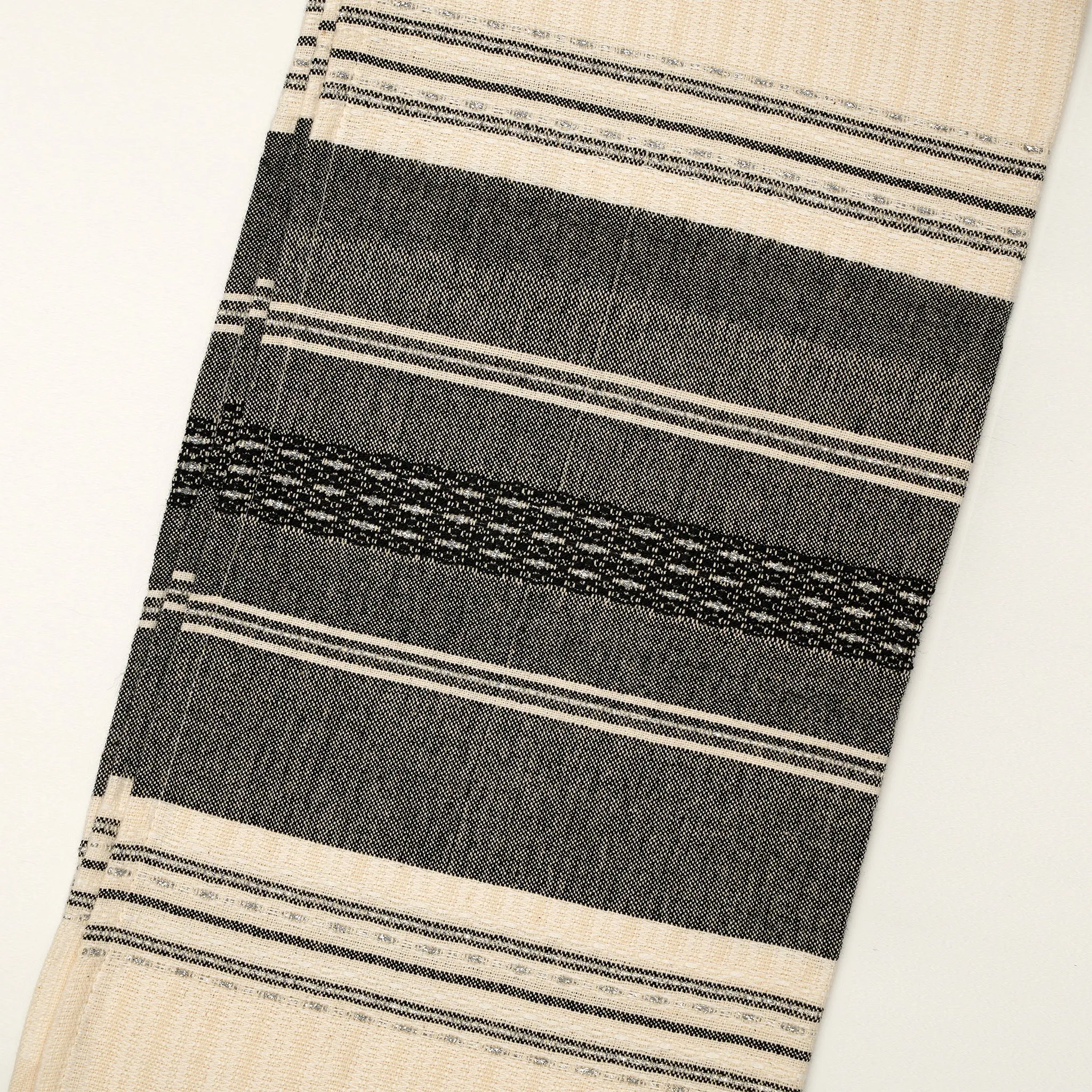 Elia - Cotton Tallit - Black with Silver on Off-White